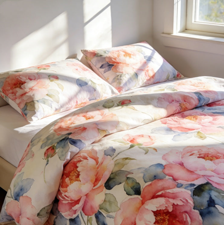 Watercolor Peony Floral Bedding Set